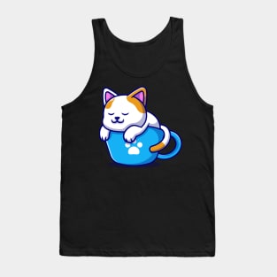 Sleeping Cat and Coffee Kawaii Blue - Cute Tank Top